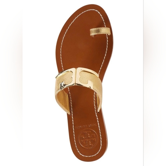 Tory Burch Marcia Metallic Leather Toe Ring Slides - Picture 2 of 7
